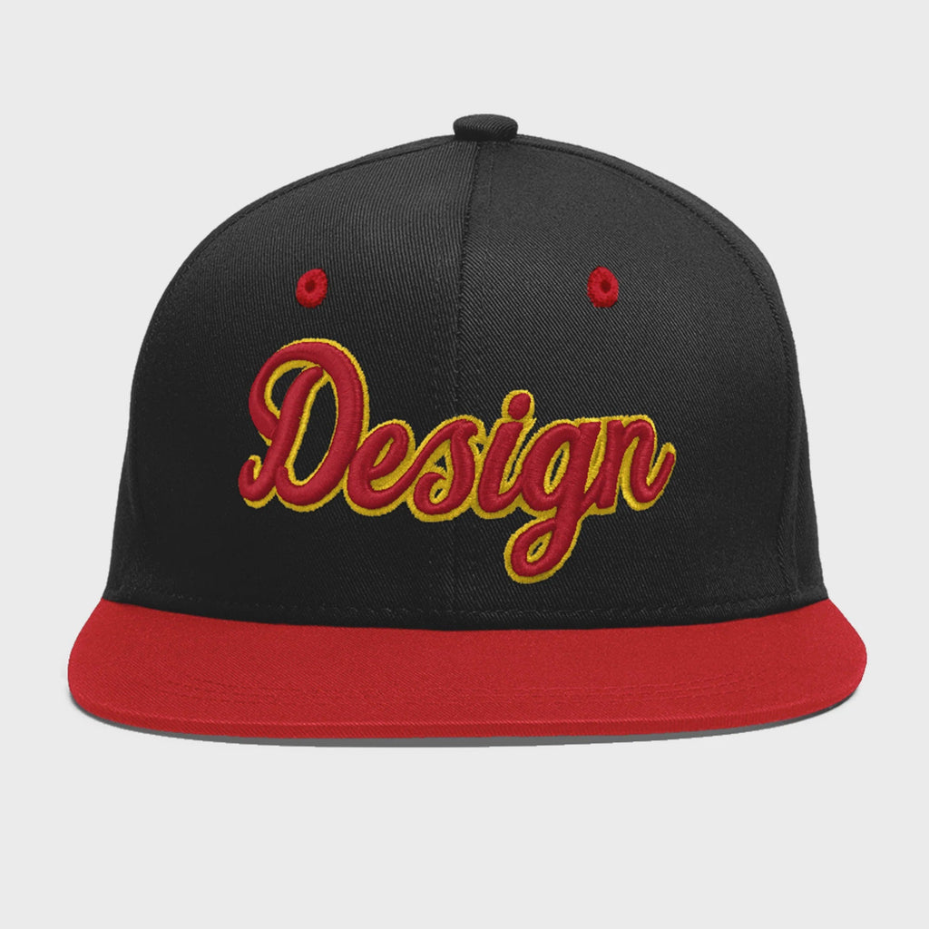 Custom Black Red 3D Puff Embroidery Flat Embroidery Casual Sport Baseball Cap