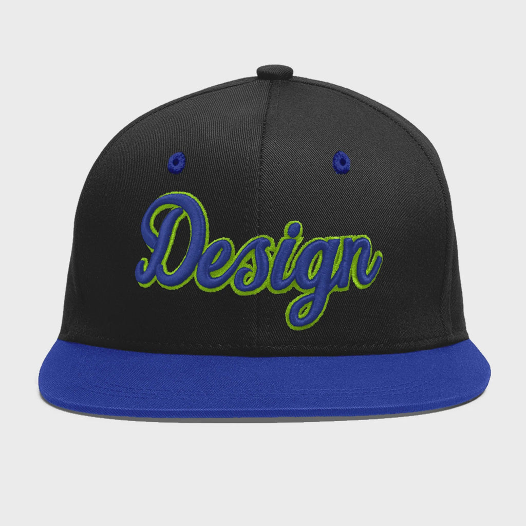 Custom Black Royal Blue 3D Puff Embroidery Flat Embroidery Casual Sport Baseball Cap