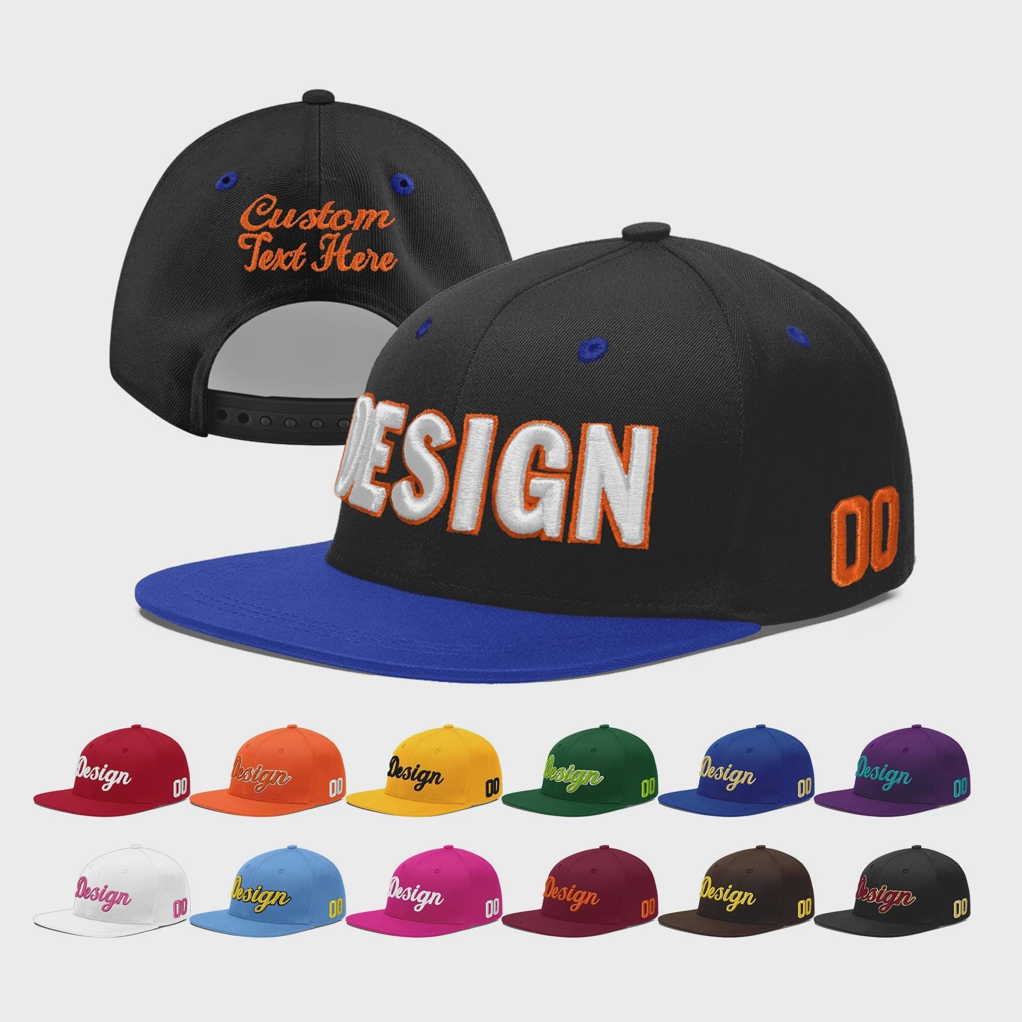 Custom Black Royal Blue 3D Puff Embroidery Flat Embroidery Casual Sport Baseball Cap