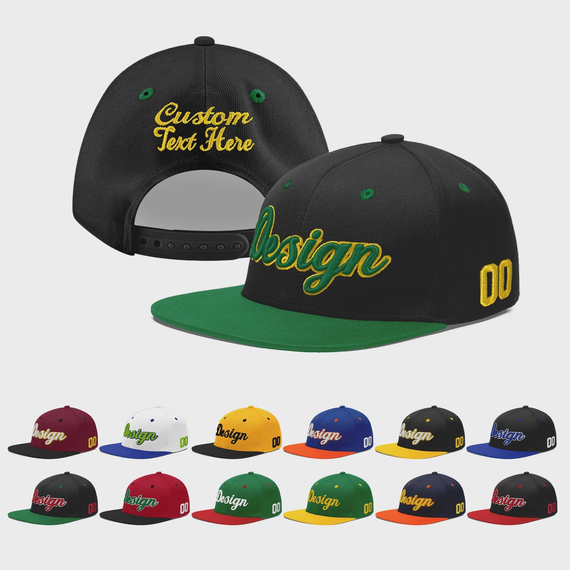 Custom Black Kelly Green 3D Puff Embroidery Flat Embroidery Casual Sport Baseball Cap
