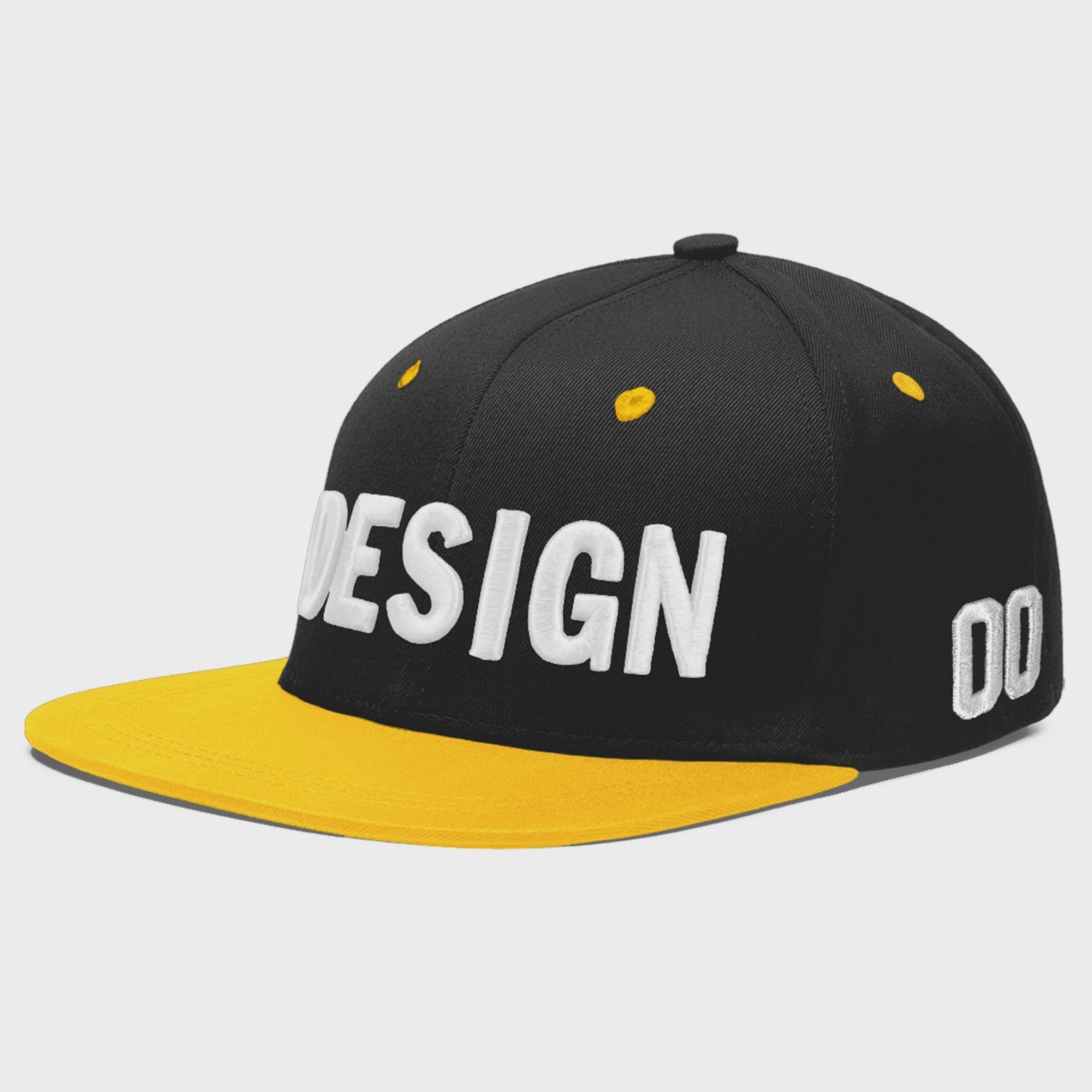 Custom Black Gold 3D Puff Embroidery Flat Embroidery Casual Sport Baseball Cap