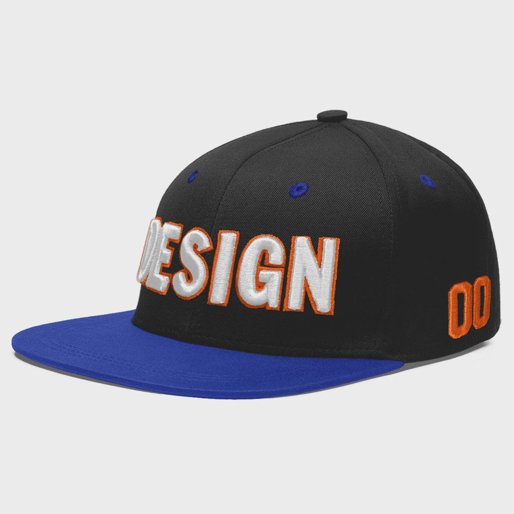 Custom Black Royal Blue 3D Puff Embroidery Flat Embroidery Casual Sport Baseball Cap