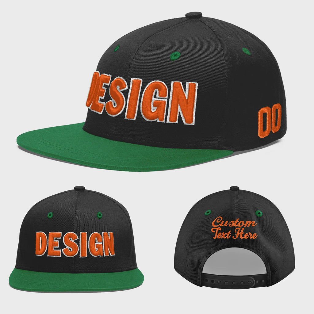 Custom Black Kelly Green 3D Puff Embroidery Flat Embroidery Casual Sport Baseball Cap