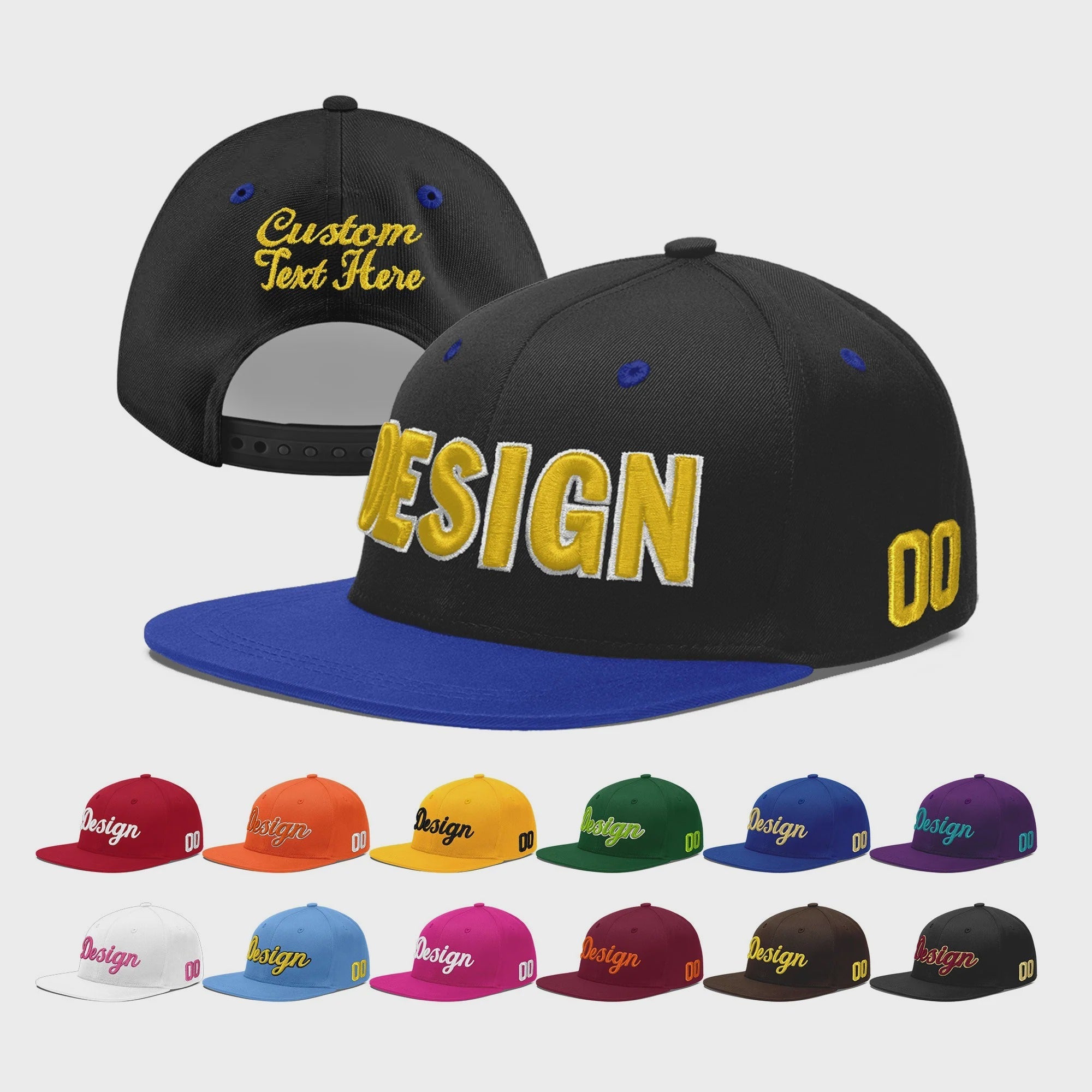 Custom Black Royal Blue 3D Puff Embroidery Flat Embroidery Casual Sport Baseball Cap