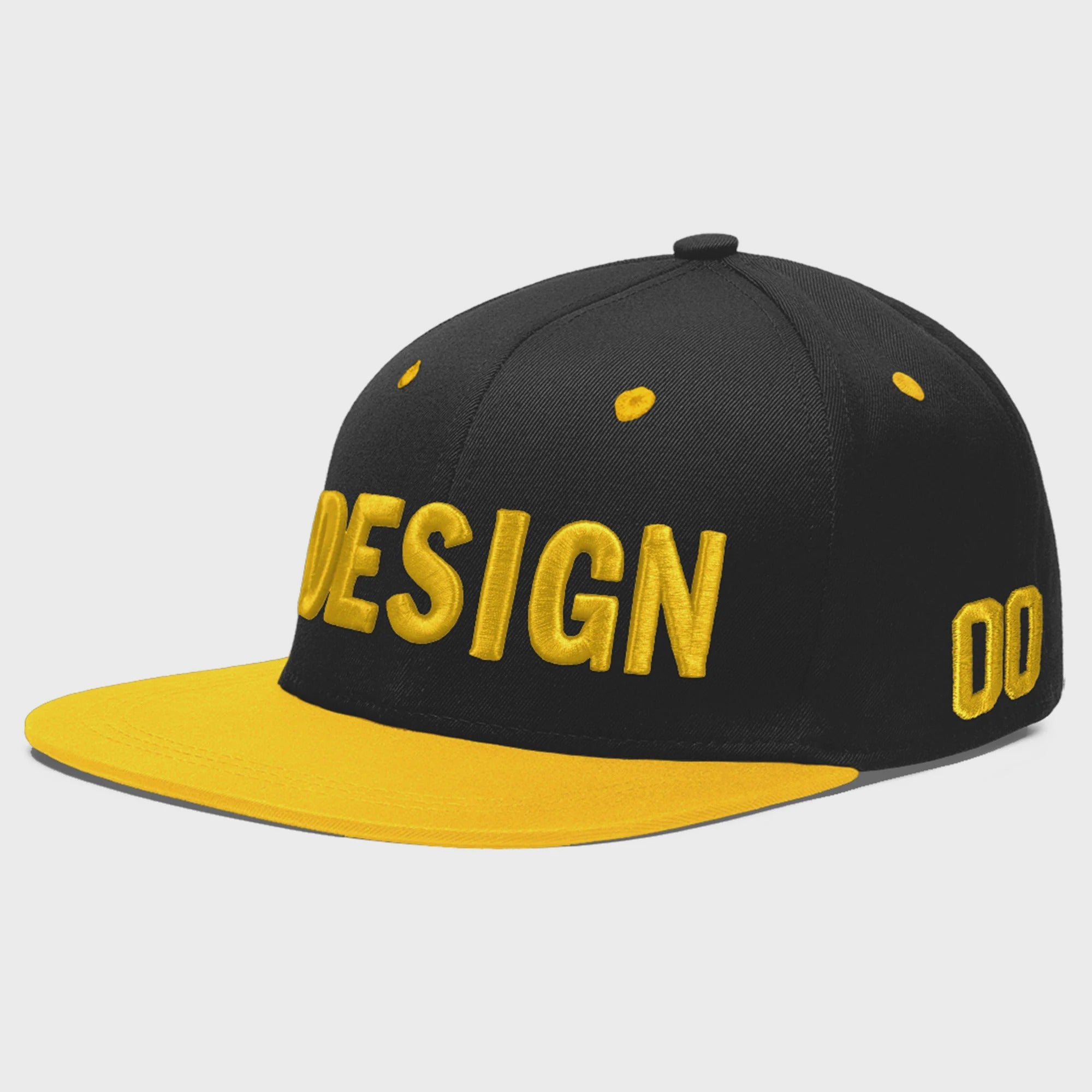 Custom Black Gold 3D Puff Embroidery Flat Embroidery Casual Sport Baseball Cap