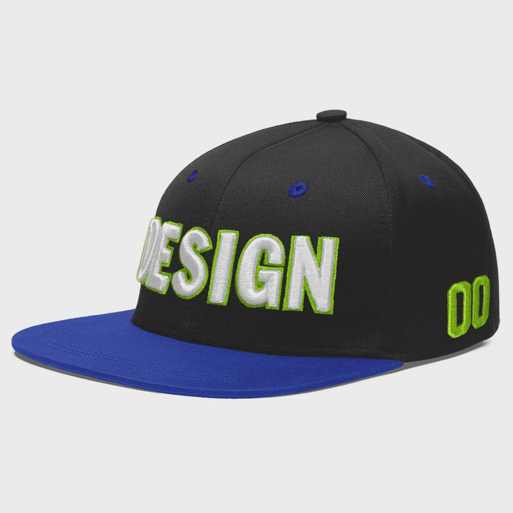 Custom Black Royal Blue 3D Puff Embroidery Flat Embroidery Casual Sport Baseball Cap