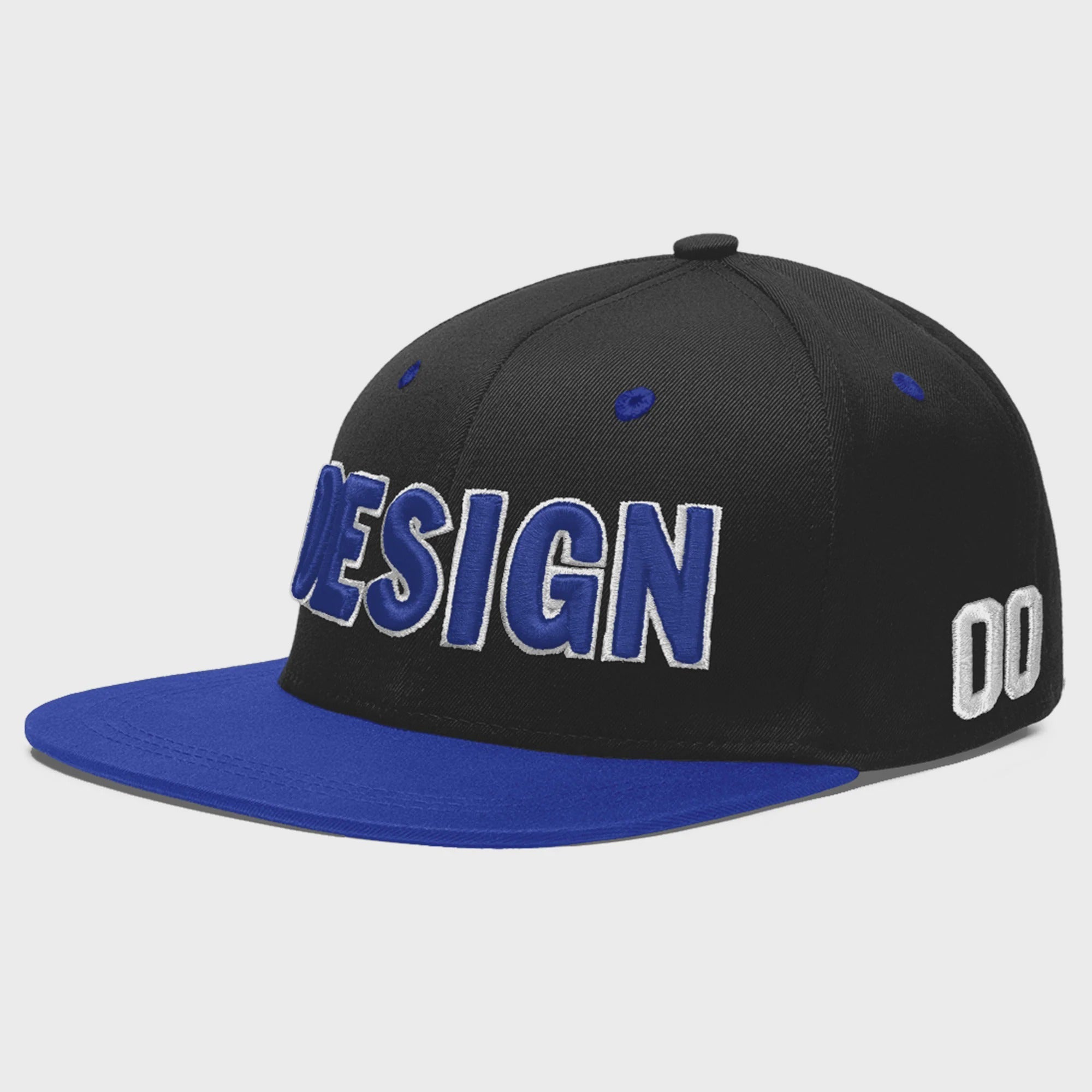 Custom Black Royal Blue 3D Puff Embroidery Flat Embroidery Casual Sport Baseball Cap