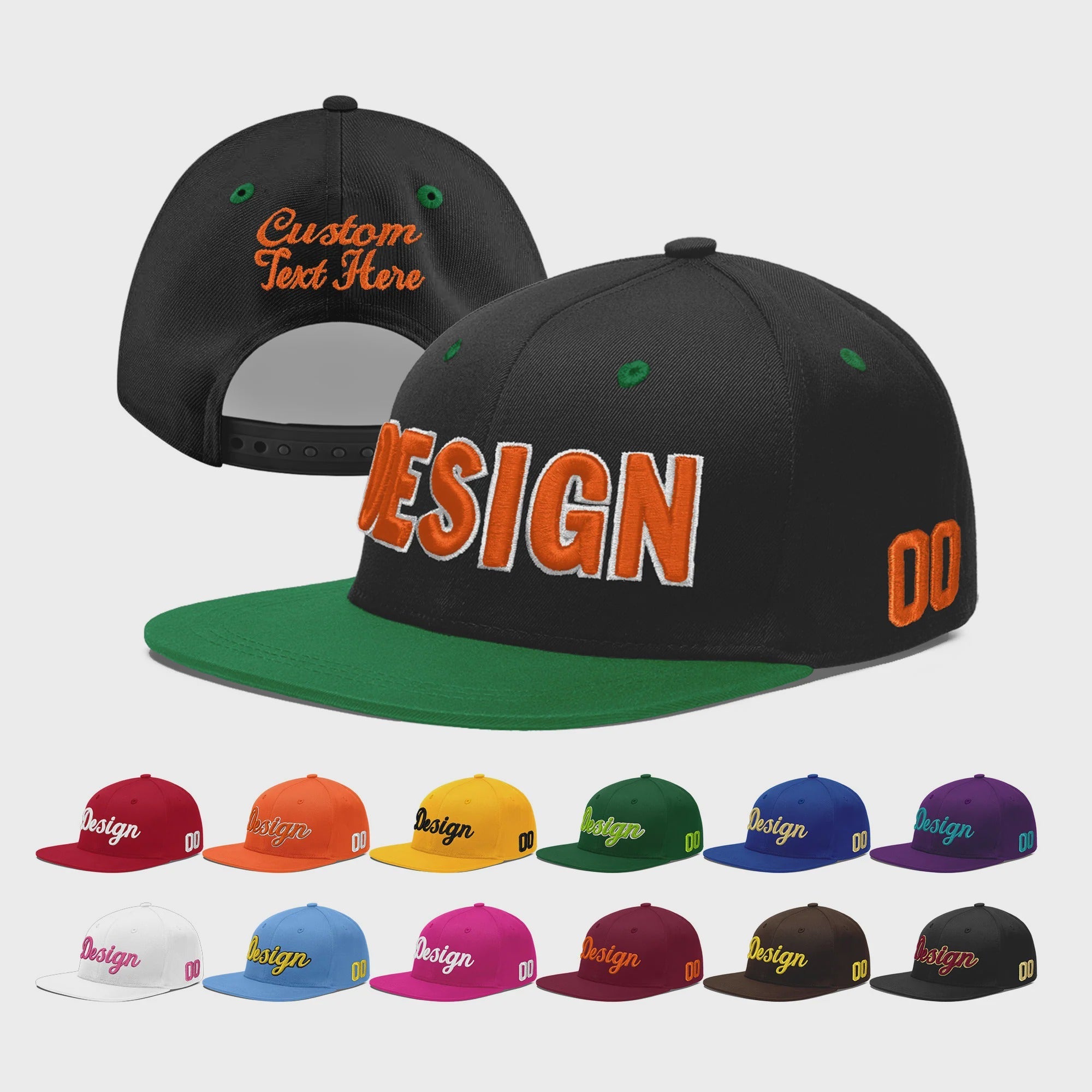 Custom Black Kelly Green 3D Puff Embroidery Flat Embroidery Casual Sport Baseball Cap