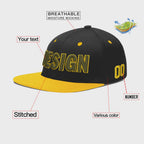 Custom Black Gold 3D Puff Embroidery Flat Embroidery Casual Sport Baseball Cap