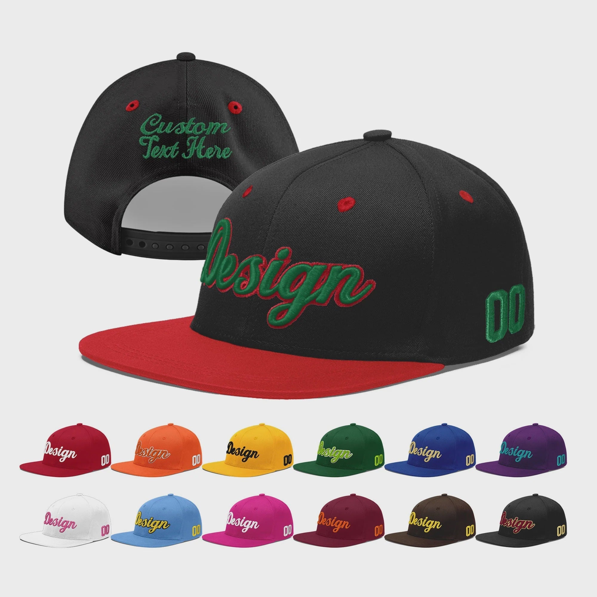 Custom Black Red 3D Puff Embroidery Flat Embroidery Casual Sport Baseball Cap