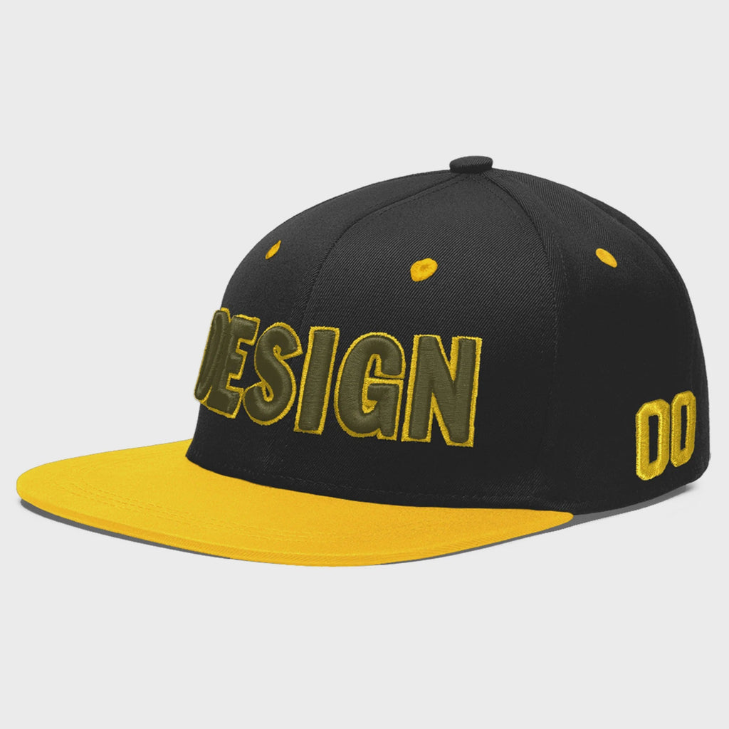 Custom Black Gold 3D Puff Embroidery Flat Embroidery Casual Sport Baseball Cap