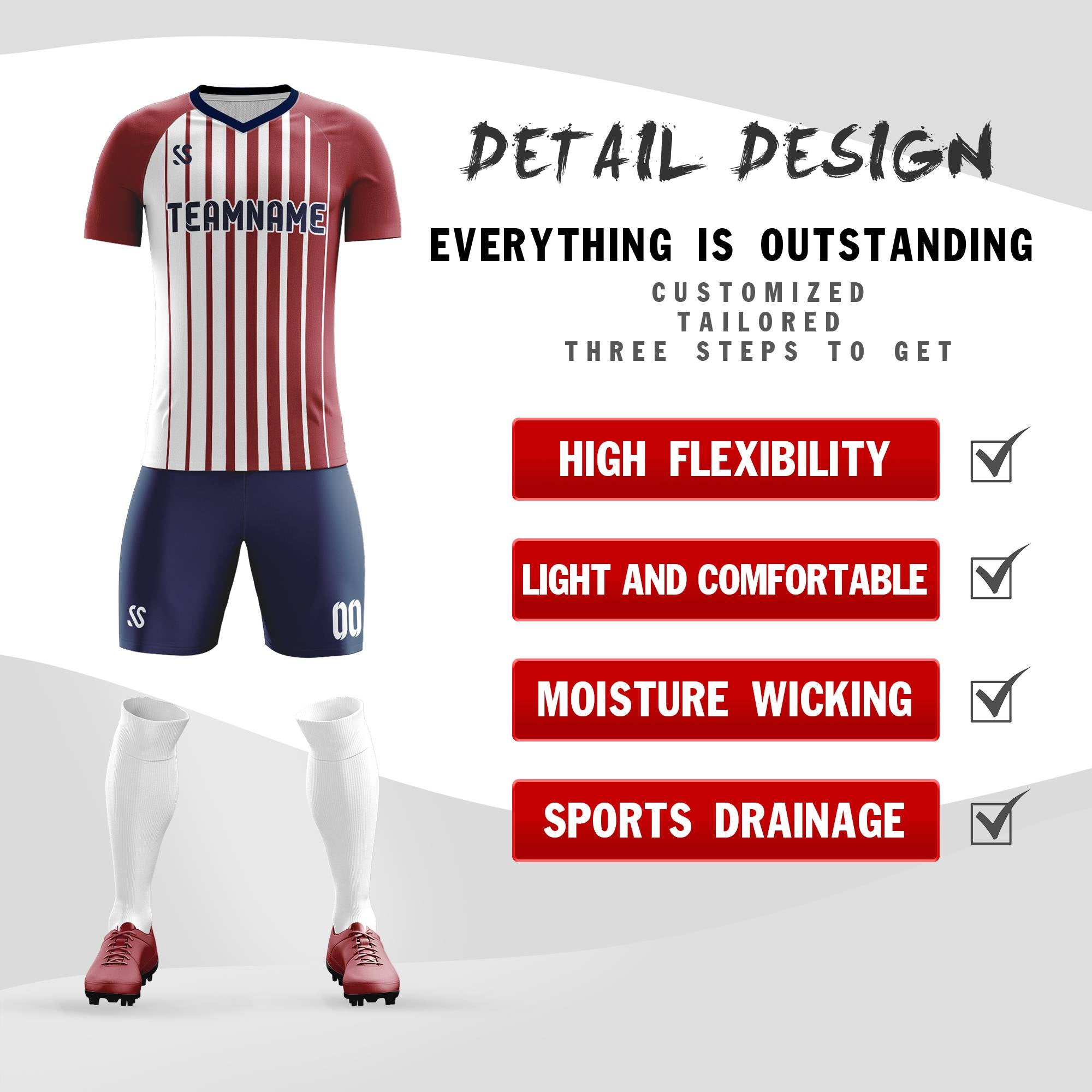 Custom Red Casual Printing Sportswear Soccer Sets Jersey