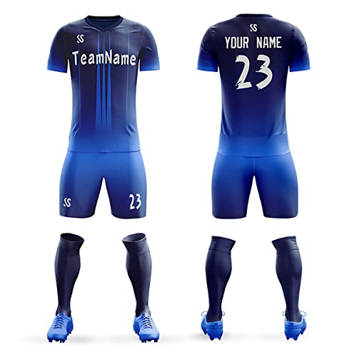 Custom Navy White Sports Training Soccer Sets Jersey Main image