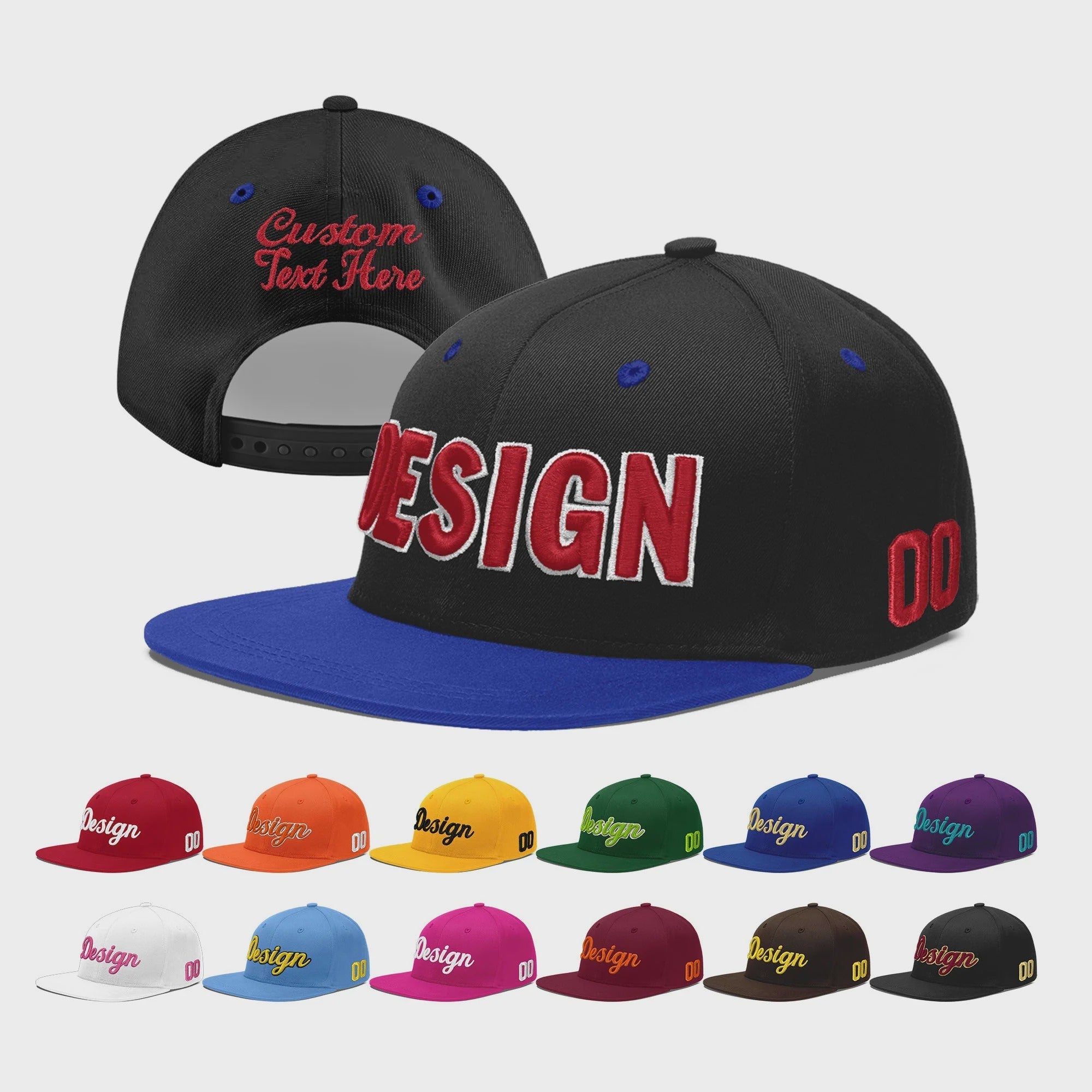 Custom Black Royal Blue 3D Puff Embroidery Flat Embroidery Casual Sport Baseball Cap