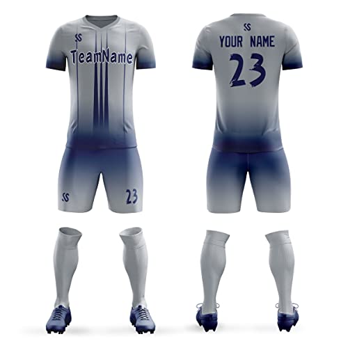 Custom Gray Navy Soft Training Uniform Soccer Sets Jersey Main image