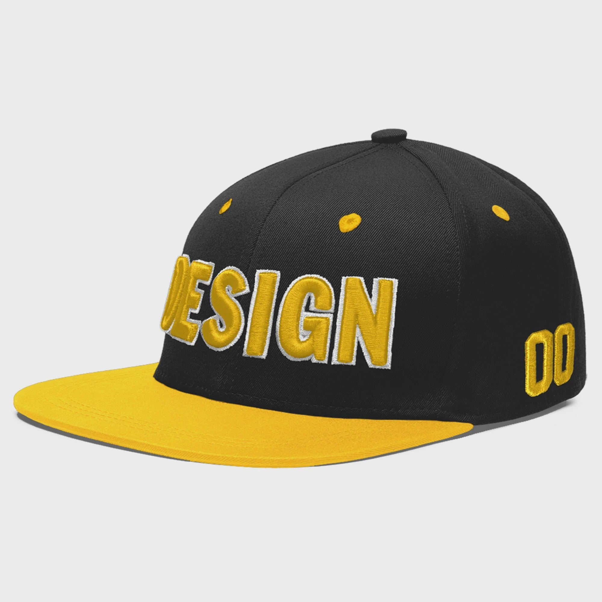 Custom Black Gold 3D Puff Embroidery Flat Embroidery Casual Sport Baseball Cap
