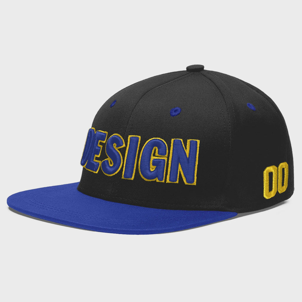 Custom Black Royal Blue 3D Puff Embroidery Flat Embroidery Casual Sport Baseball Cap