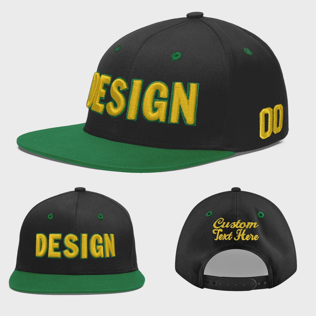 Custom Black Kelly Green 3D Puff Embroidery Flat Embroidery Casual Sport Baseball Cap