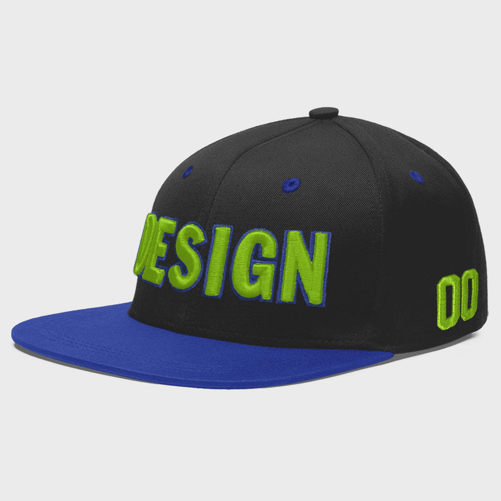 Custom Black Royal Blue 3D Puff Embroidery Flat Embroidery Casual Sport Baseball Cap