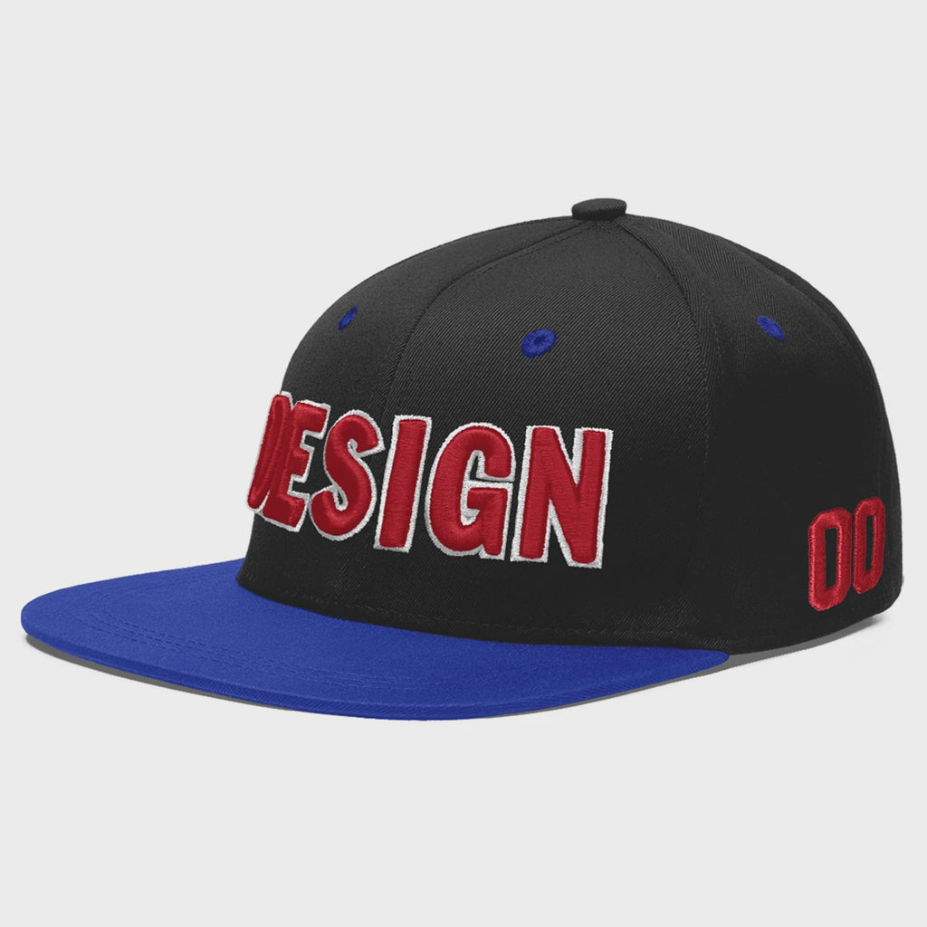 Custom Black Royal Blue 3D Puff Embroidery Flat Embroidery Casual Sport Baseball Cap