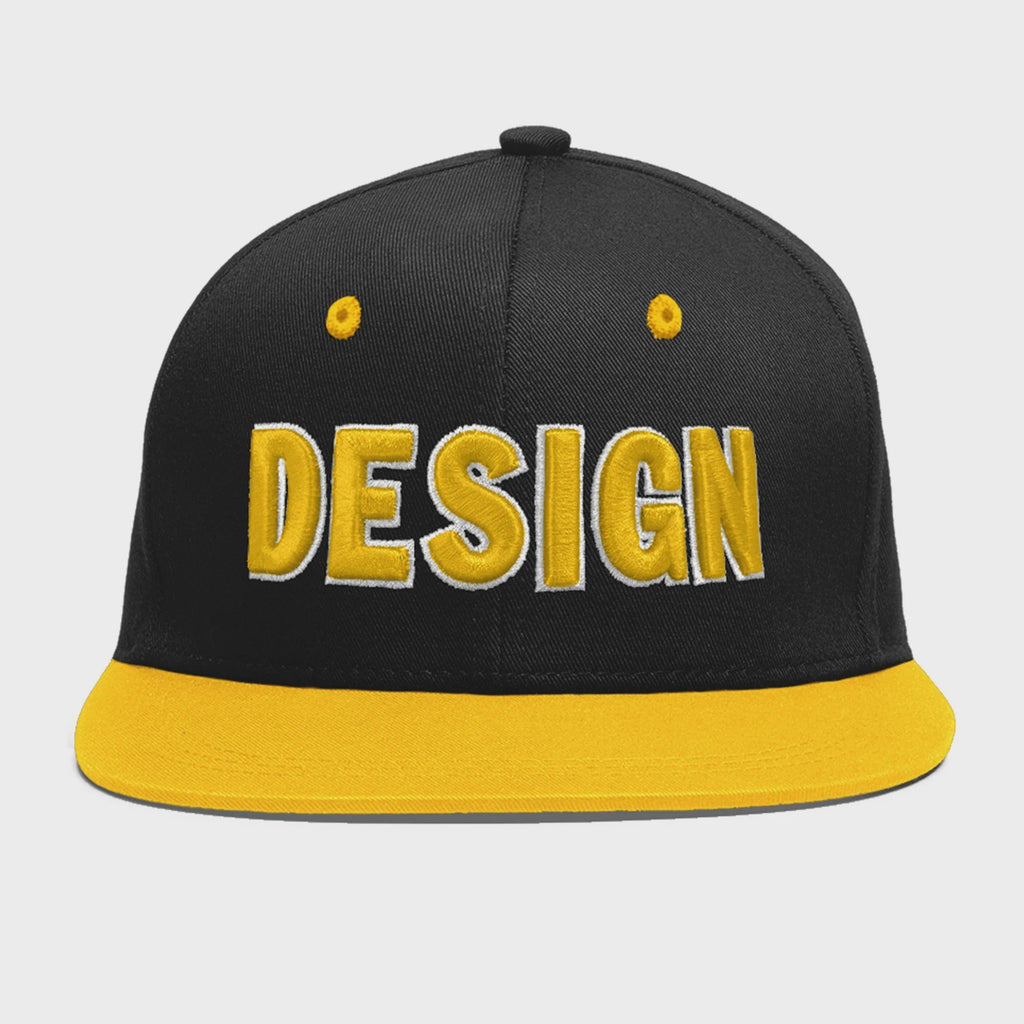 Custom Black Gold 3D Puff Embroidery Flat Embroidery Casual Sport Baseball Cap