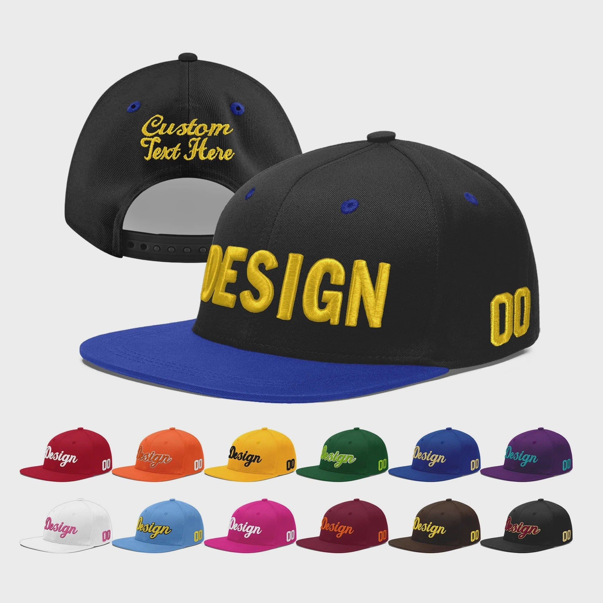 Custom Black Royal Blue 3D Puff Embroidery Flat Embroidery Casual Sport Baseball Cap