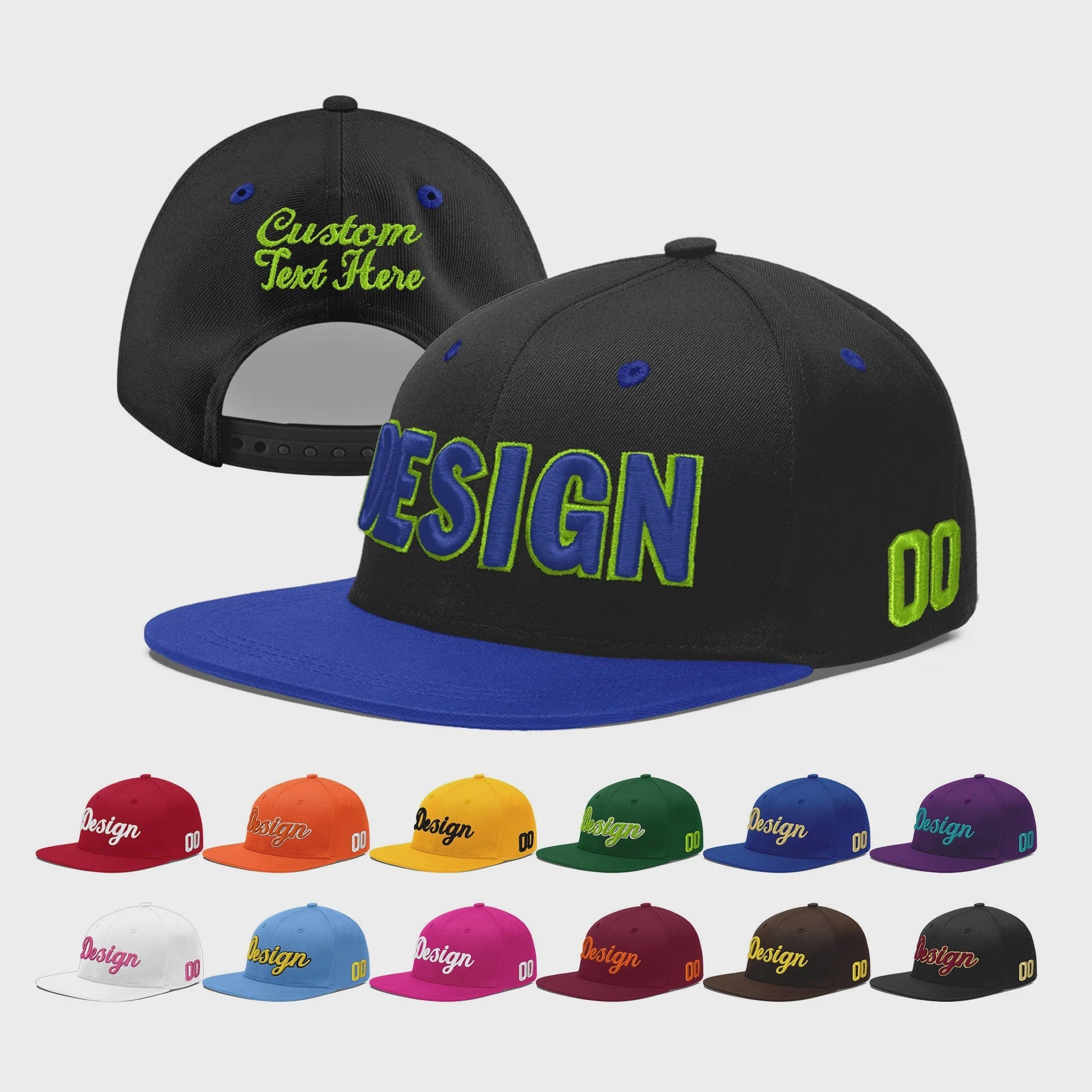 Custom Black Royal Blue 3D Puff Embroidery Flat Embroidery Casual Sport Baseball Cap