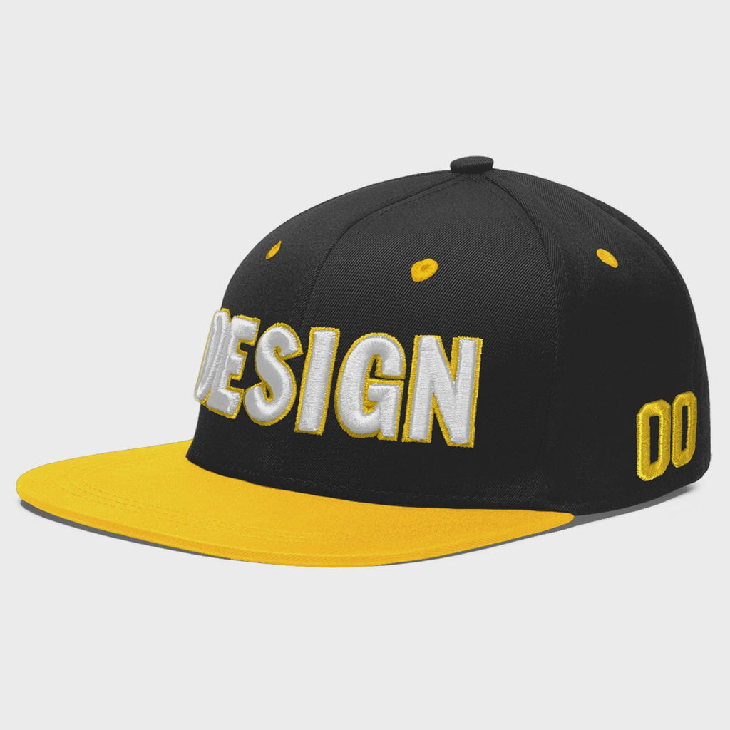 Custom Black Gold 3D Puff Embroidery Flat Embroidery Casual Sport Baseball Cap