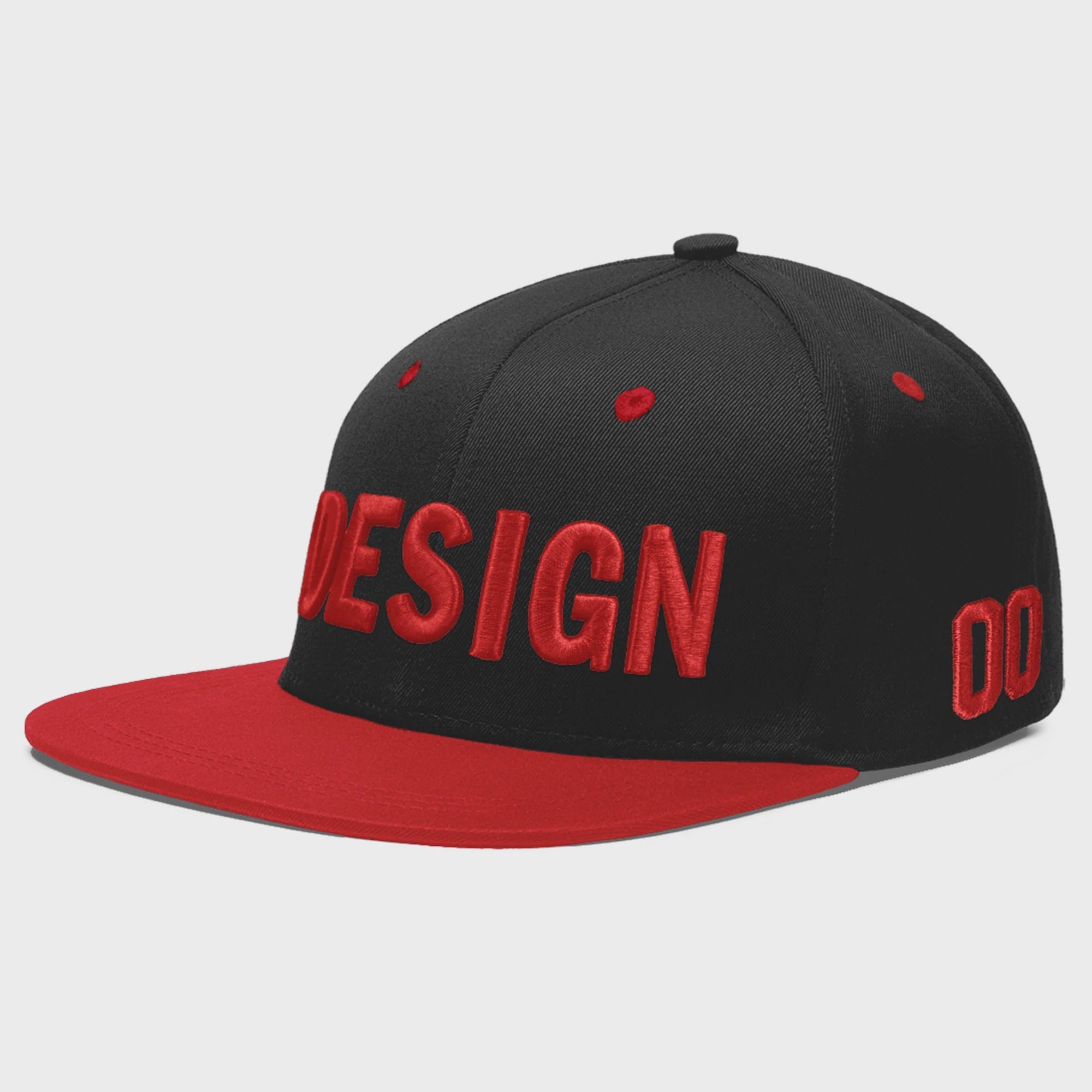 Custom Black Red 3D Puff Embroidery Flat Embroidery Casual Sport Baseball Cap