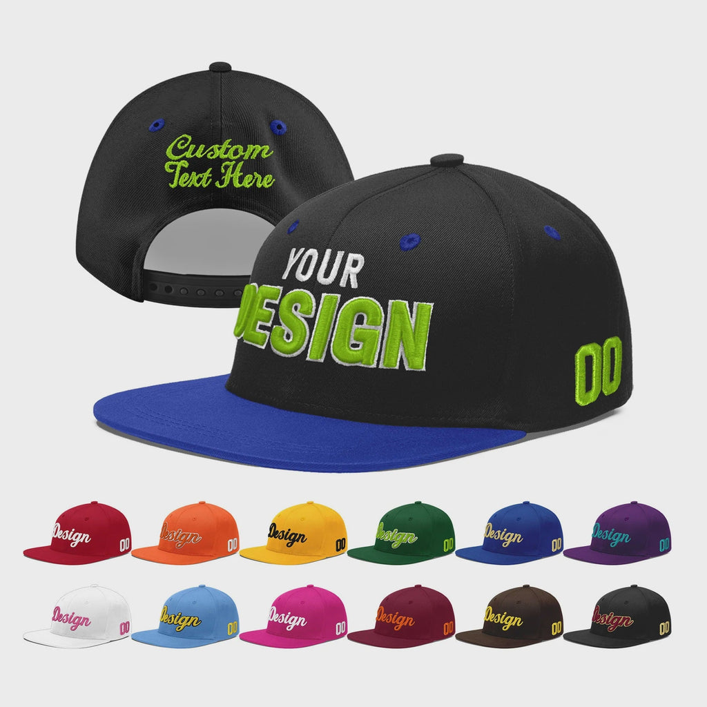 Custom Black Royal Blue 3D Puff Embroidery Flat Embroidery Casual Sport Baseball Cap
