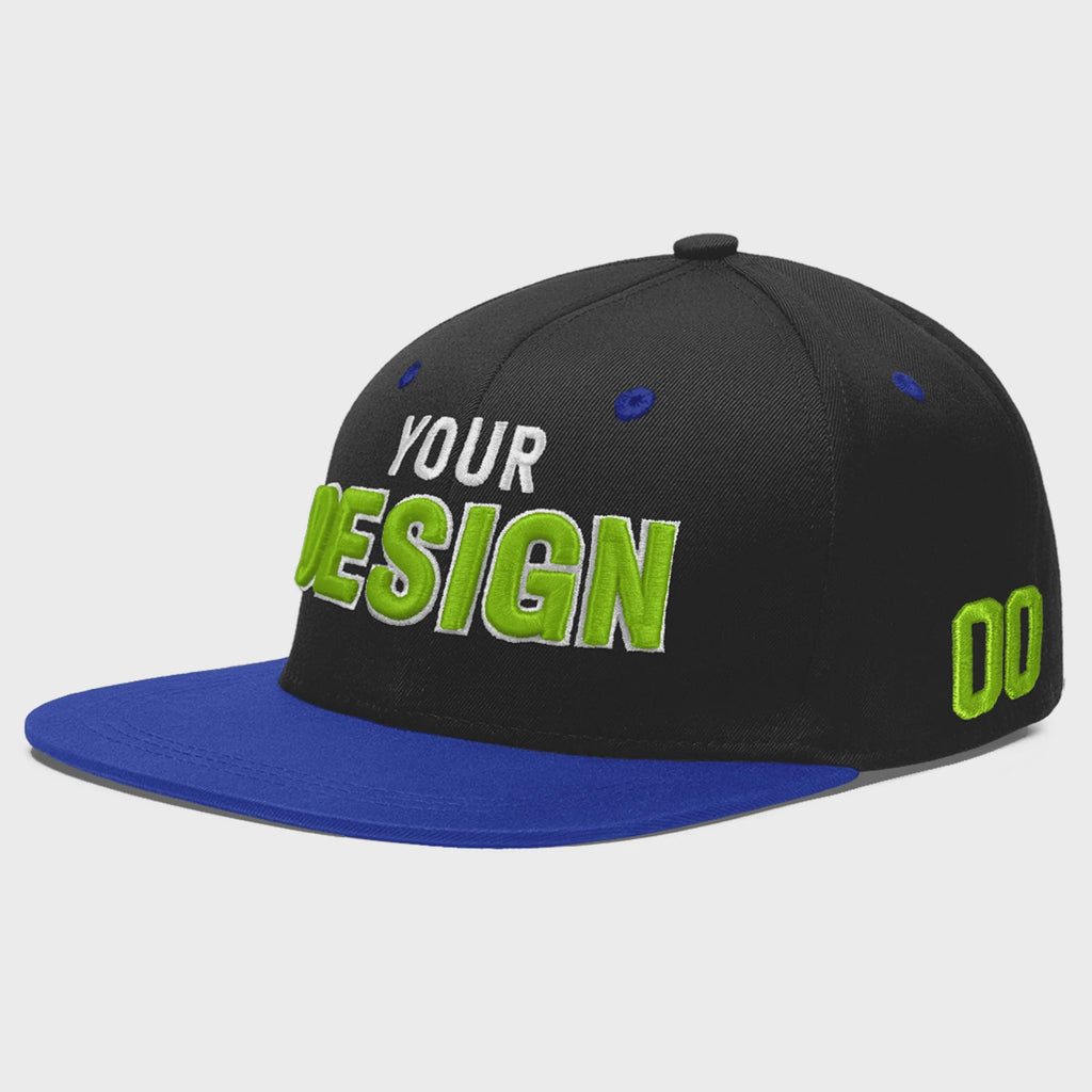 Custom Black Royal Blue 3D Puff Embroidery Flat Embroidery Casual Sport Baseball Cap