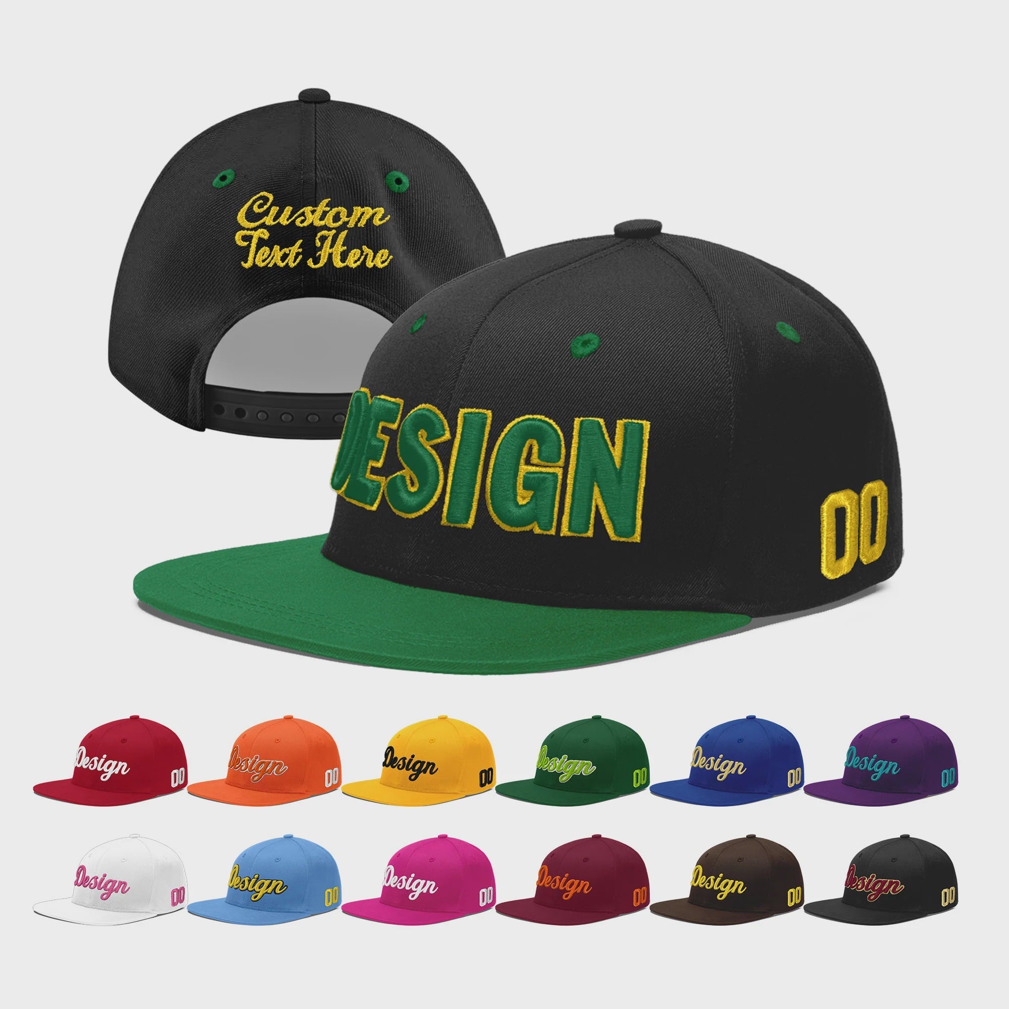 Custom Black Kelly Green 3D Puff Embroidery Flat Embroidery Casual Sport Baseball Cap