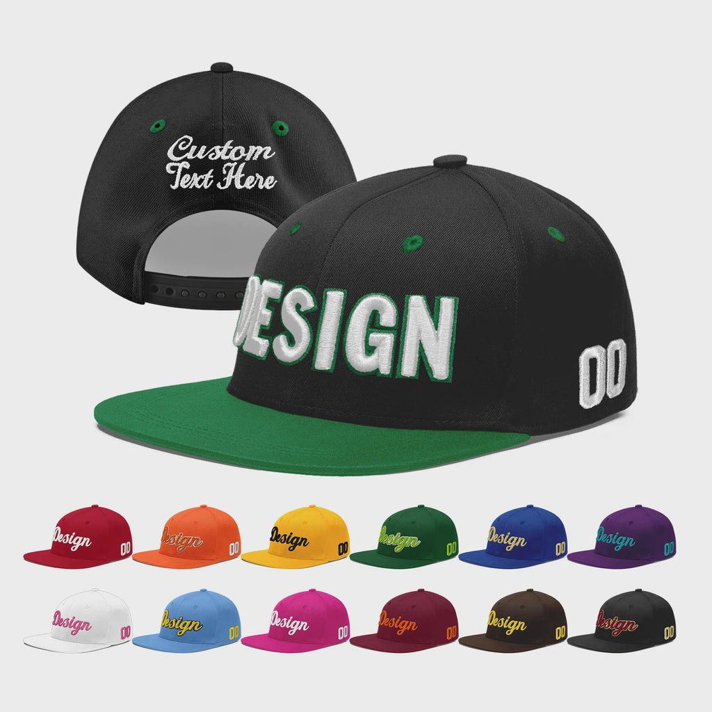 Custom Black Kelly Green 3D Puff Embroidery Flat Embroidery Casual Sport Baseball Cap