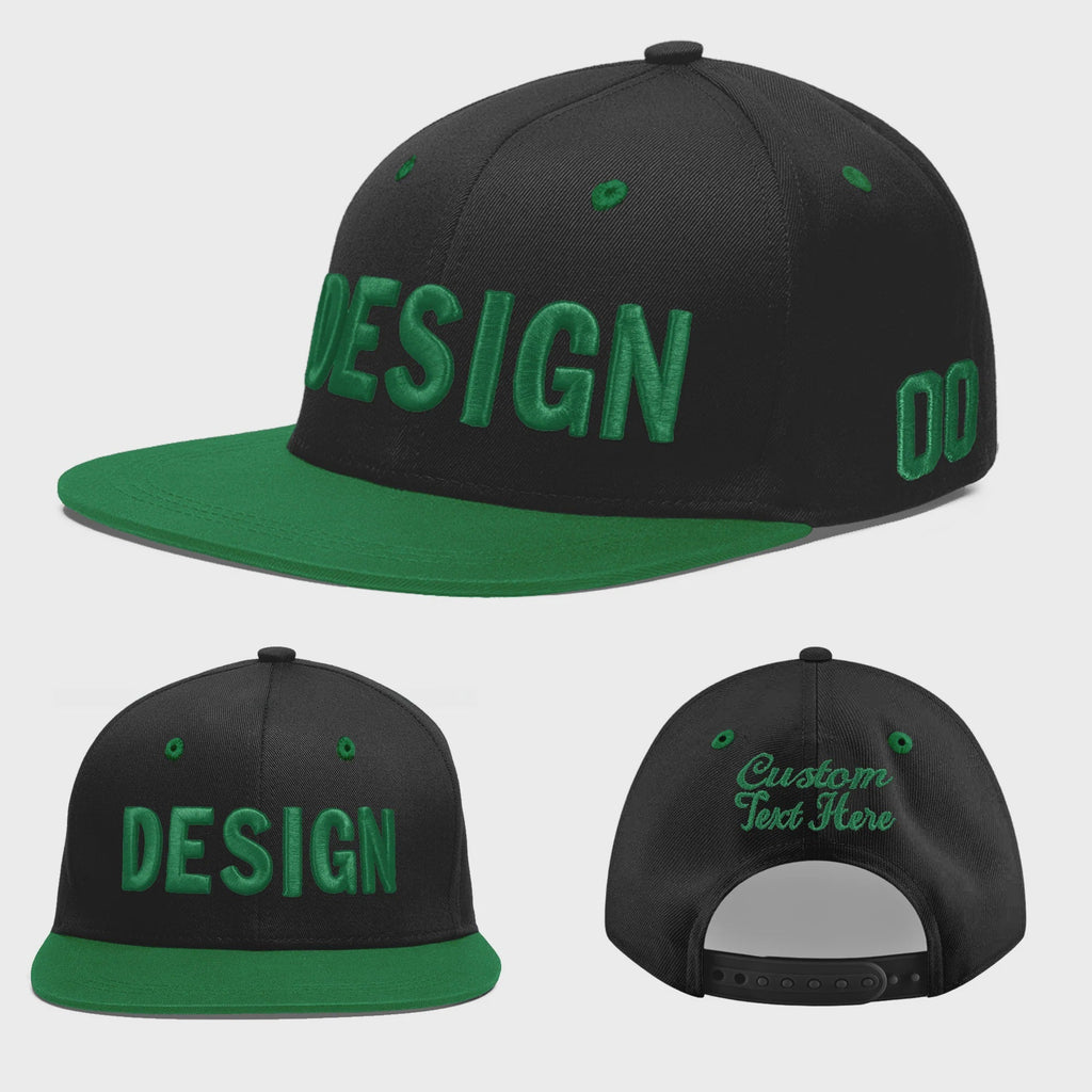 Custom Black Kelly Green 3D Puff Embroidery Flat Embroidery Casual Sport Baseball Cap