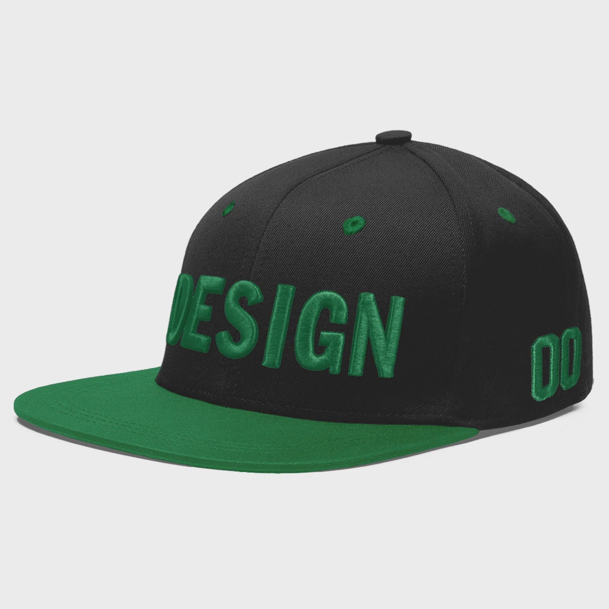Custom Black Kelly Green 3D Puff Embroidery Flat Embroidery Casual Sport Baseball Cap