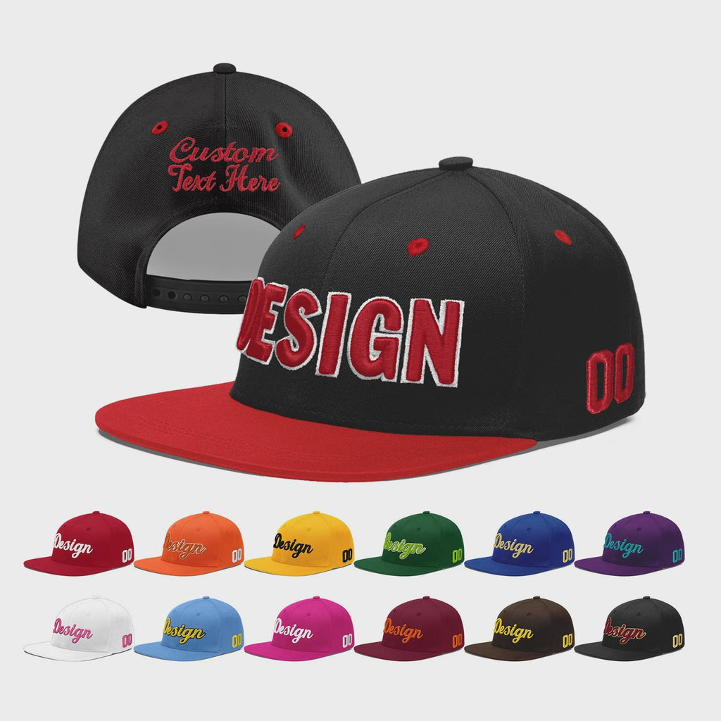 Custom Black Red 3D Puff Embroidery Flat Embroidery Casual Sport Baseball Cap