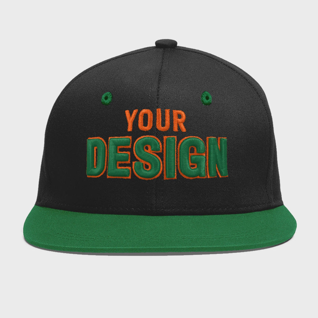 Custom Black Kelly Green 3D Puff Embroidery Flat Embroidery Casual Sport Baseball Cap