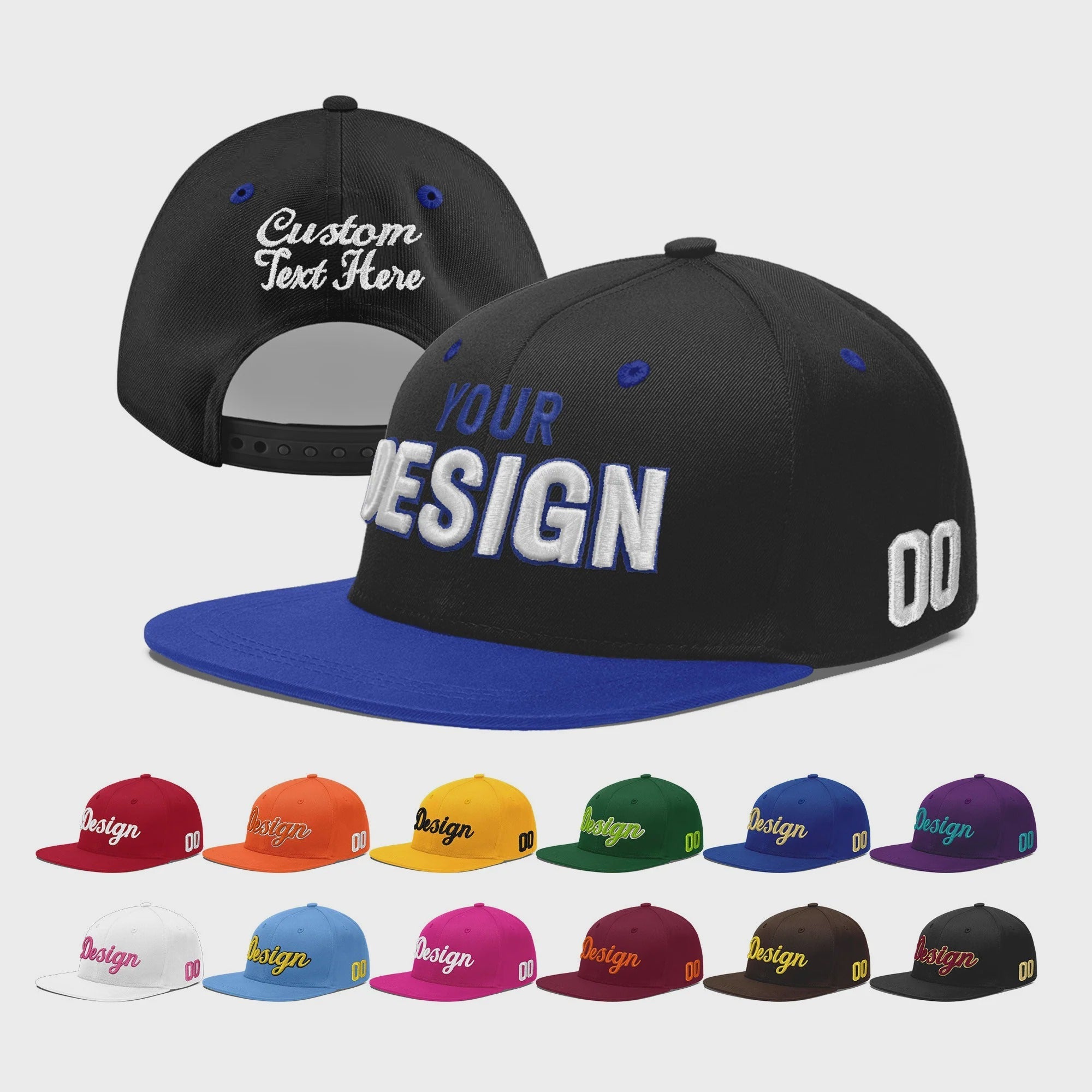 Custom Black Royal Blue 3D Puff Embroidery Flat Embroidery Casual Sport Baseball Cap