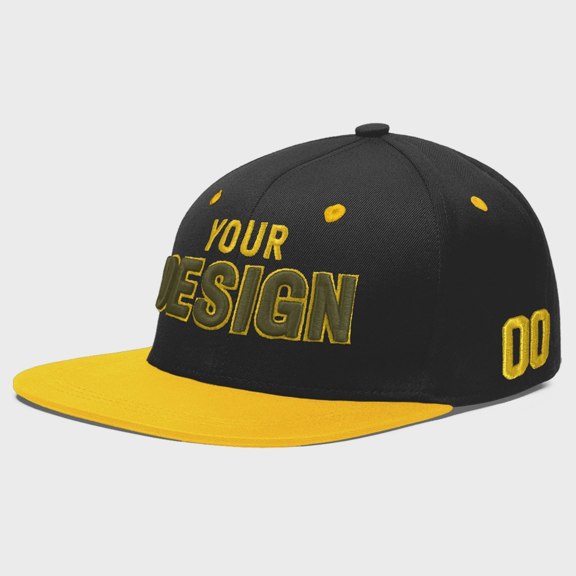 Custom Black Gold 3D Puff Embroidery Flat Embroidery Casual Sport Baseball Cap