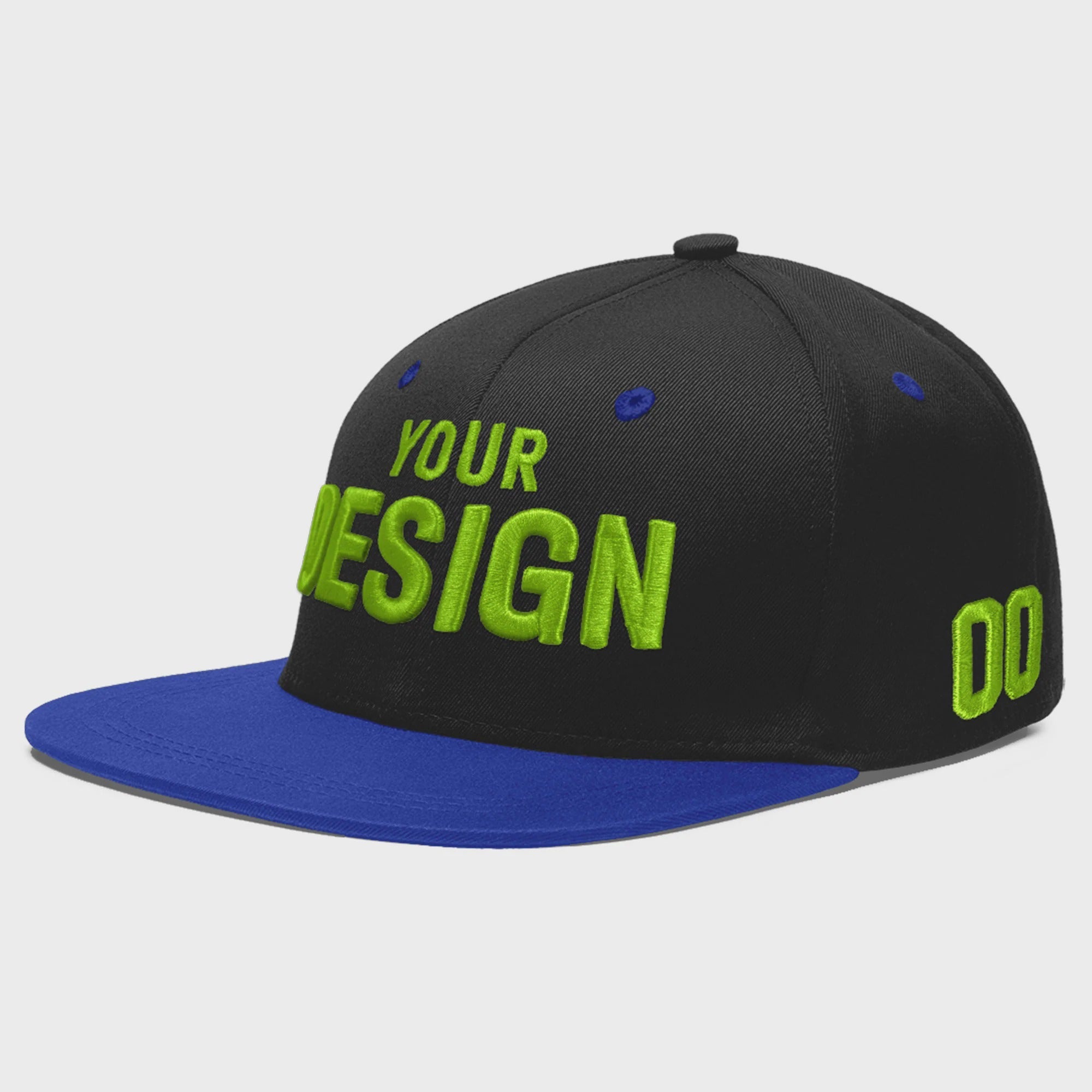 Custom Black Royal Blue 3D Puff Embroidery Flat Embroidery Casual Sport Baseball Cap