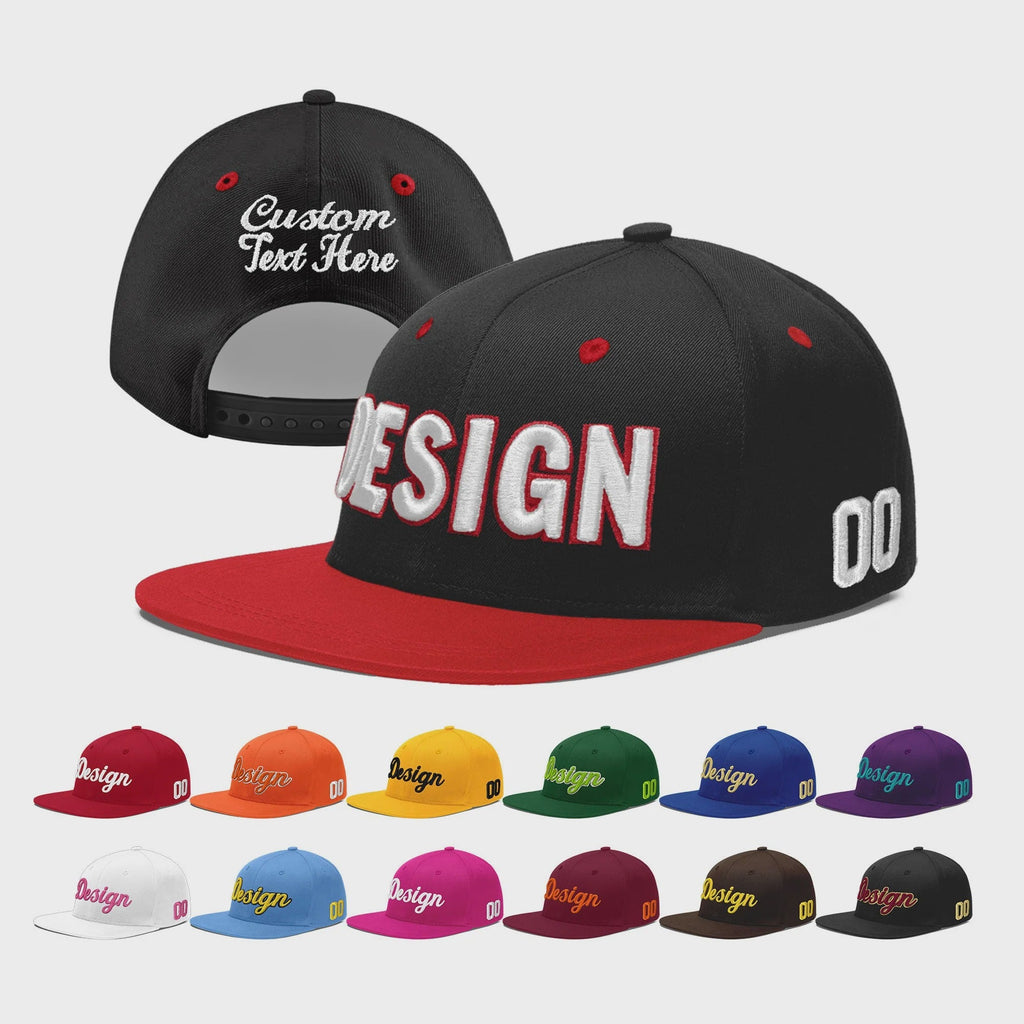 Custom Black Red 3D Puff Embroidery Flat Embroidery Casual Sport Baseball Cap