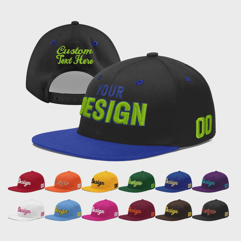 Custom Black Royal Blue 3D Puff Embroidery Flat Embroidery Casual Sport Baseball Cap