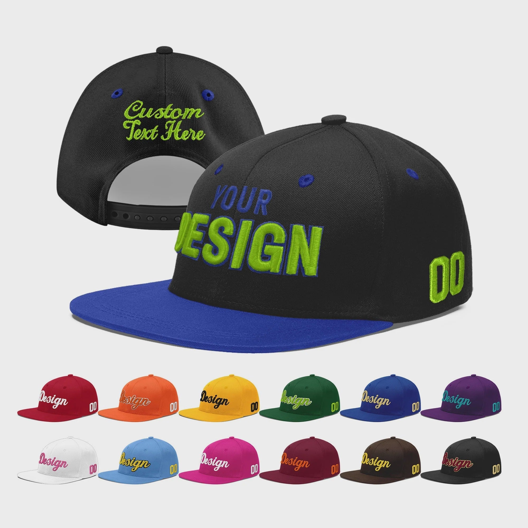 Custom Black Royal Blue 3D Puff Embroidery Flat Embroidery Casual Sport Baseball Cap
