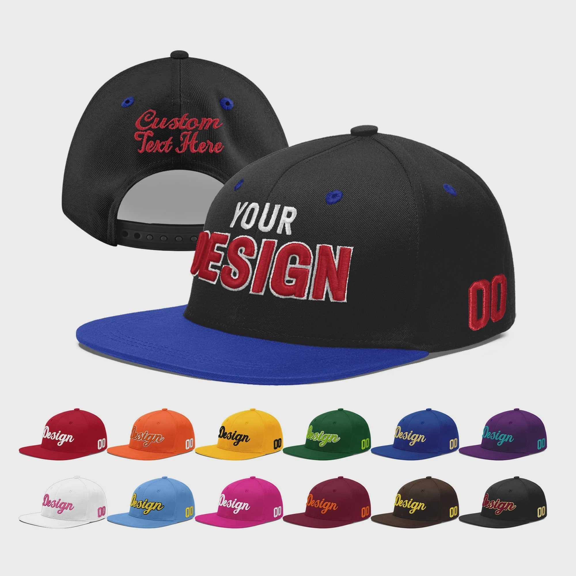 Custom Black Royal Blue 3D Puff Embroidery Flat Embroidery Casual Sport Baseball Cap