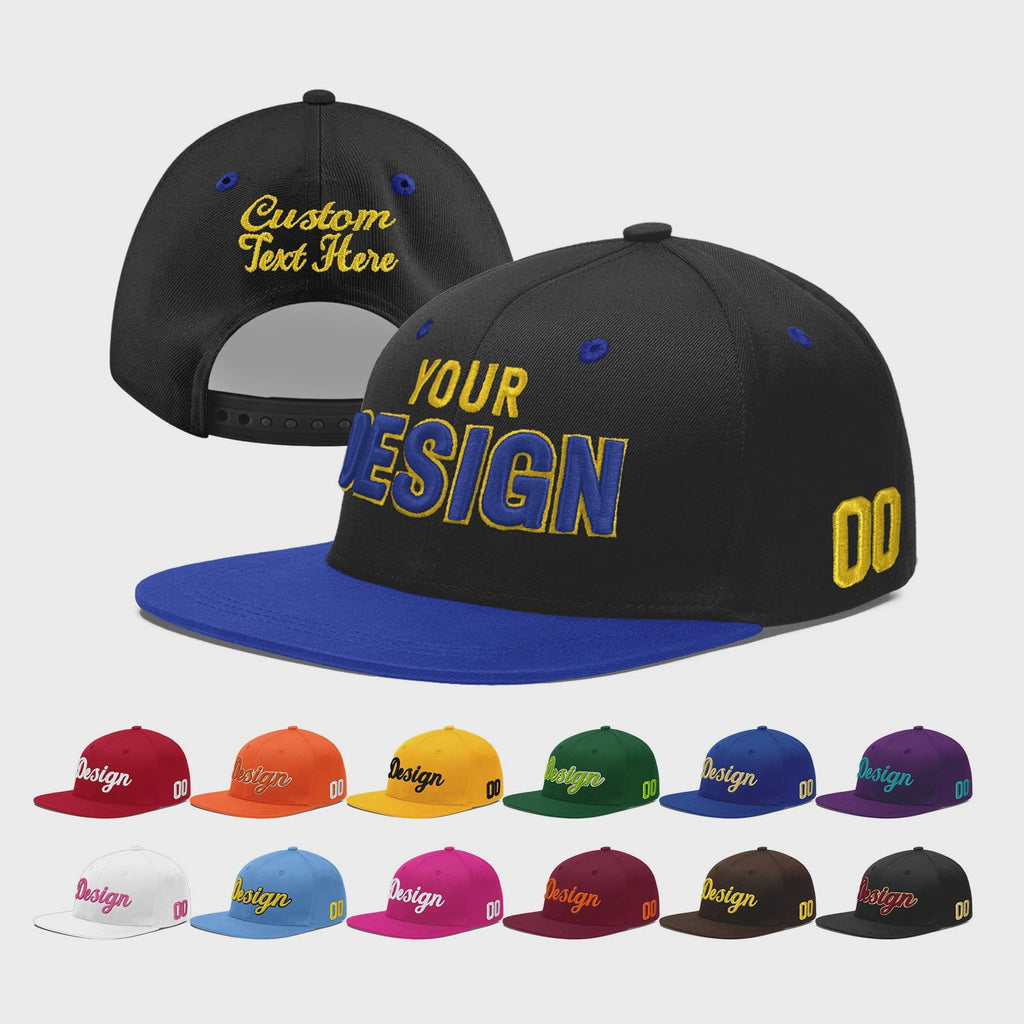 Custom Black Royal Blue 3D Puff Embroidery Flat Embroidery Casual Sport Baseball Cap