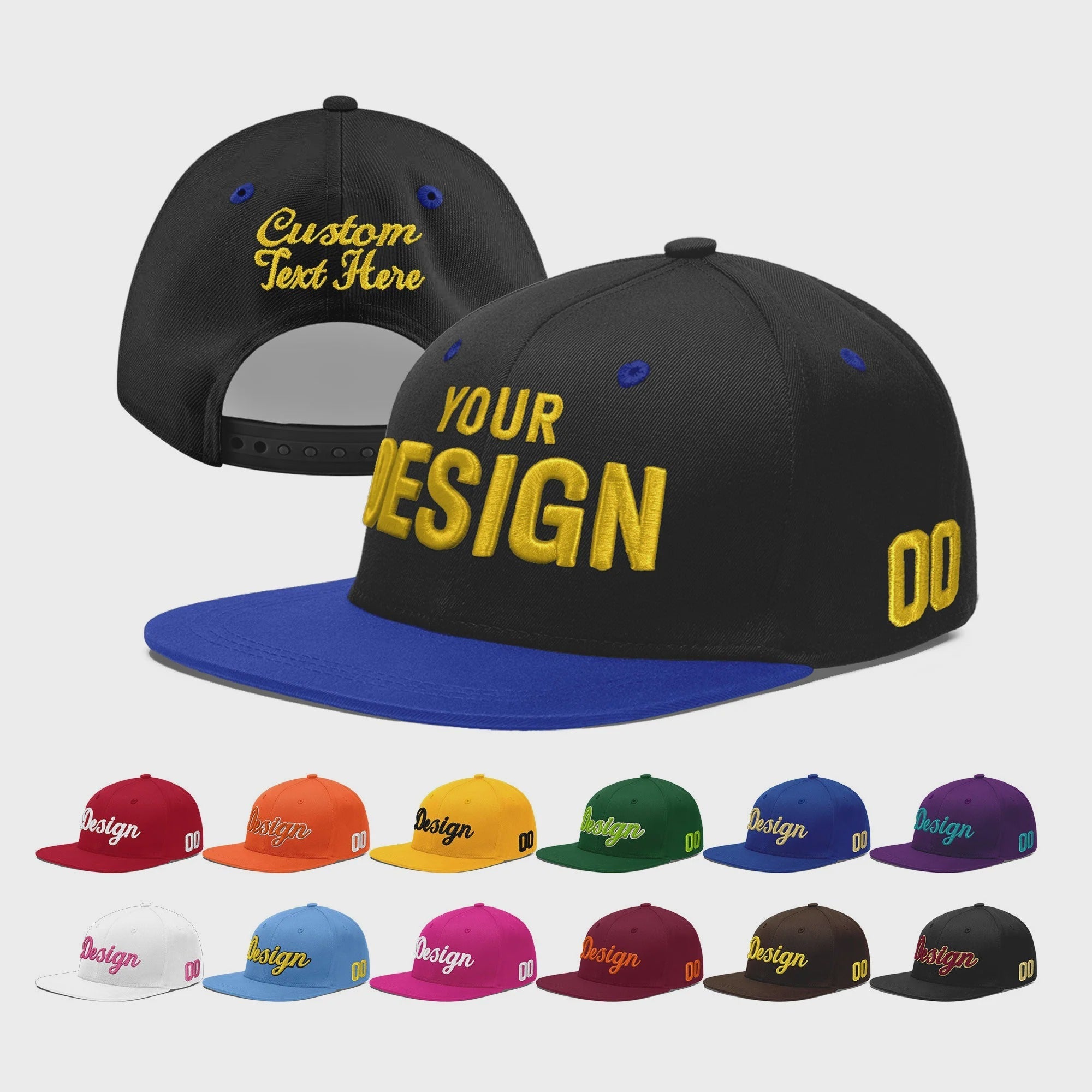 Custom Black Royal Blue 3D Puff Embroidery Flat Embroidery Casual Sport Baseball Cap