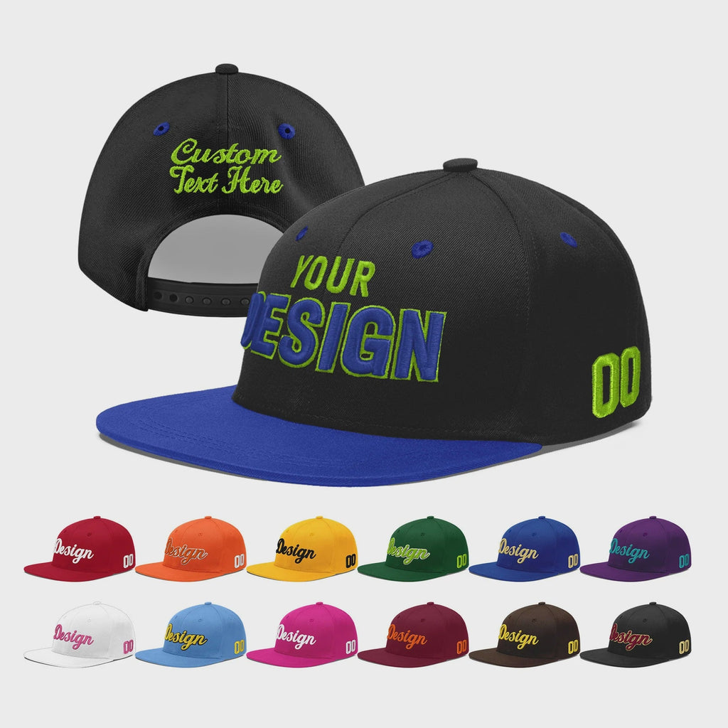 Custom Black Royal Blue 3D Puff Embroidery Flat Embroidery Casual Sport Baseball Cap