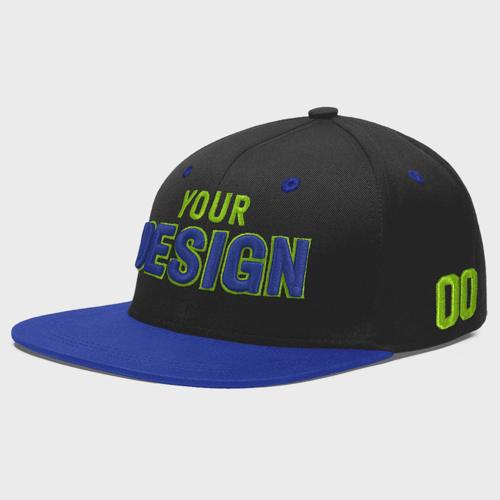 Custom Black Royal Blue 3D Puff Embroidery Flat Embroidery Casual Sport Baseball Cap