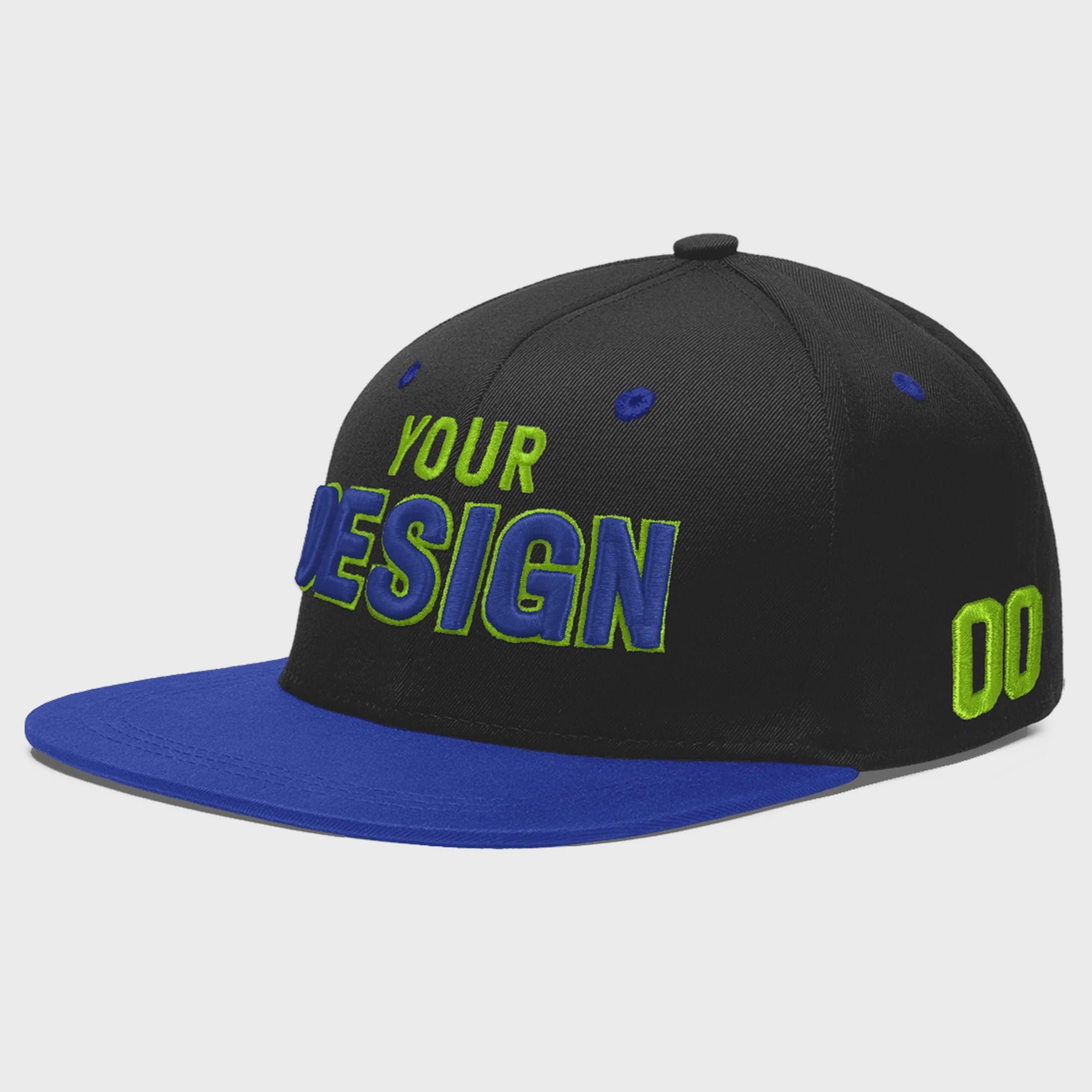 Custom Black Royal Blue 3D Puff Embroidery Flat Embroidery Casual Sport Baseball Cap