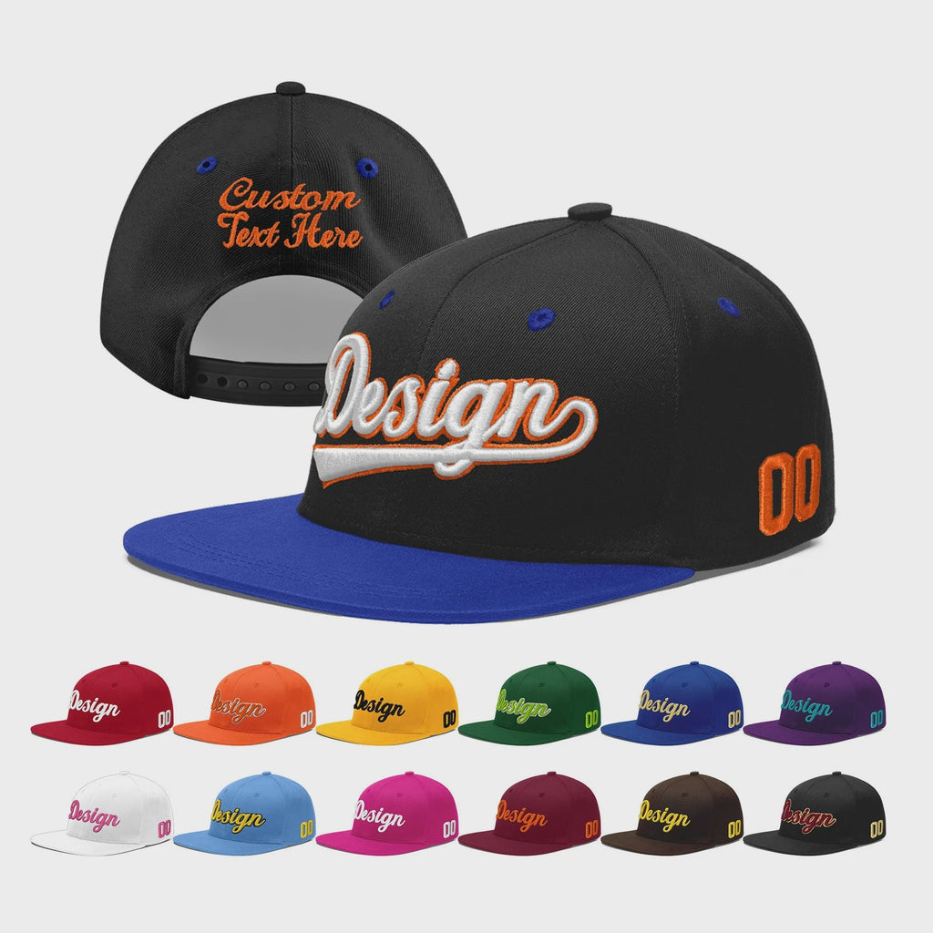 Custom Black Royal Blue 3D Puff Embroidery Flat Embroidery Casual Sport Baseball Cap